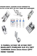 Singer 6'LI Ayak Set (nervür,kıvırma,sürfle,büzgü,gizli Fermuar,taşıyıcı ) 3'lü Çift Iğne 2-3-4mm