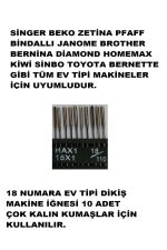 Singer Beko Zetina Janome Bindallı Moonstar Bernina 12-14-16-18 NO İĞNE SETİ ve 10 Adet geniş masura - Görsel 4