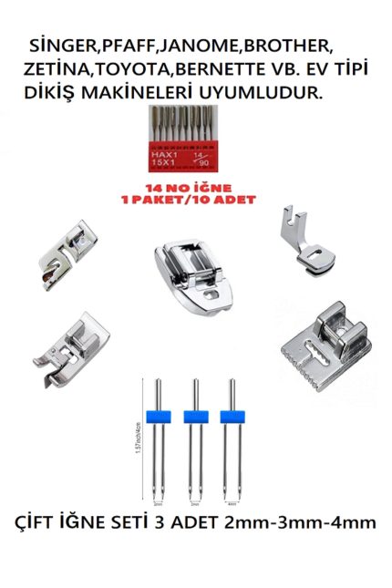Singer Beşli Ayak Set (nervür,kıvırma,sürfile,büzgü,gizli Fermuar )   çift iğne seti VE 14 NO İĞNE