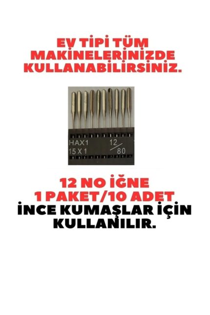 Singer Beko Zetina Janome Brother Homemax gibi tüm ev tipi dikiş makine için 12 Numara 10 adet iğne
