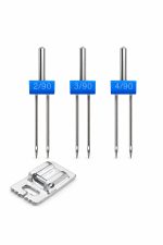 Ev Tipi Dikiş Makinesi Nervür İğne Çiftli İğne Seti 14/90 - 2 mm 3 mm 4 mm ve Nervür Ayak Hediyeli - Görsel 5