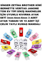 Singer Zetina Janome Brother Kıvırma ayak seti (3mm-4mm-6mm)ve 10 adet içi çelik yaylı Kumaş mandalı - Görsel 2