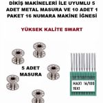 SİNGER ZETİNA ZENITH OMEGA HOMEMAX EV TİPİ MAKİNE İĞNESİ 16 NO 10 ADET 5 ADET METAL MASURA