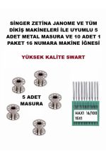 SİNGER ZETİNA ZENITH OMEGA HOMEMAX EV TİPİ MAKİNE İĞNESİ 16 NO 10 ADET 5 ADET METAL MASURA