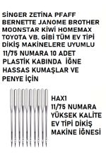 SİNGER PFAFF ZETİNA JANOME GİBİ TÜM EV TİPİ MAKİNELERİ İÇİN YÜKSEK KALİTE 11/75 NUMARA 10 ADET İĞNE - Görsel 2