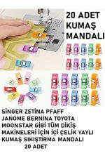 Singer Zetina Pfaff Janome Moonstar içi çelik yaylı Renkli Kumaş Mandalları (20 Adet)