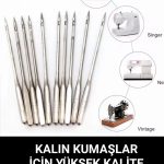 Ev tipi dikiş makine iğnesi 18 numara kalın kumaşlar için 10 adet