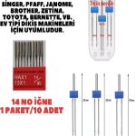 TÜM EV TİPİ MAKİNELERE UYGUN 10 Adet 14 No Iğne Ve Nervür Için Çift Iğne Singer Zetina (2MM-3MM-4MM)