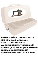 Dikiş Makinesi Çanta (tüm Eski Mobilyalı Masalı Makinelere Uygun Menteşeli Çanta) Renk Krem - Görsel 5